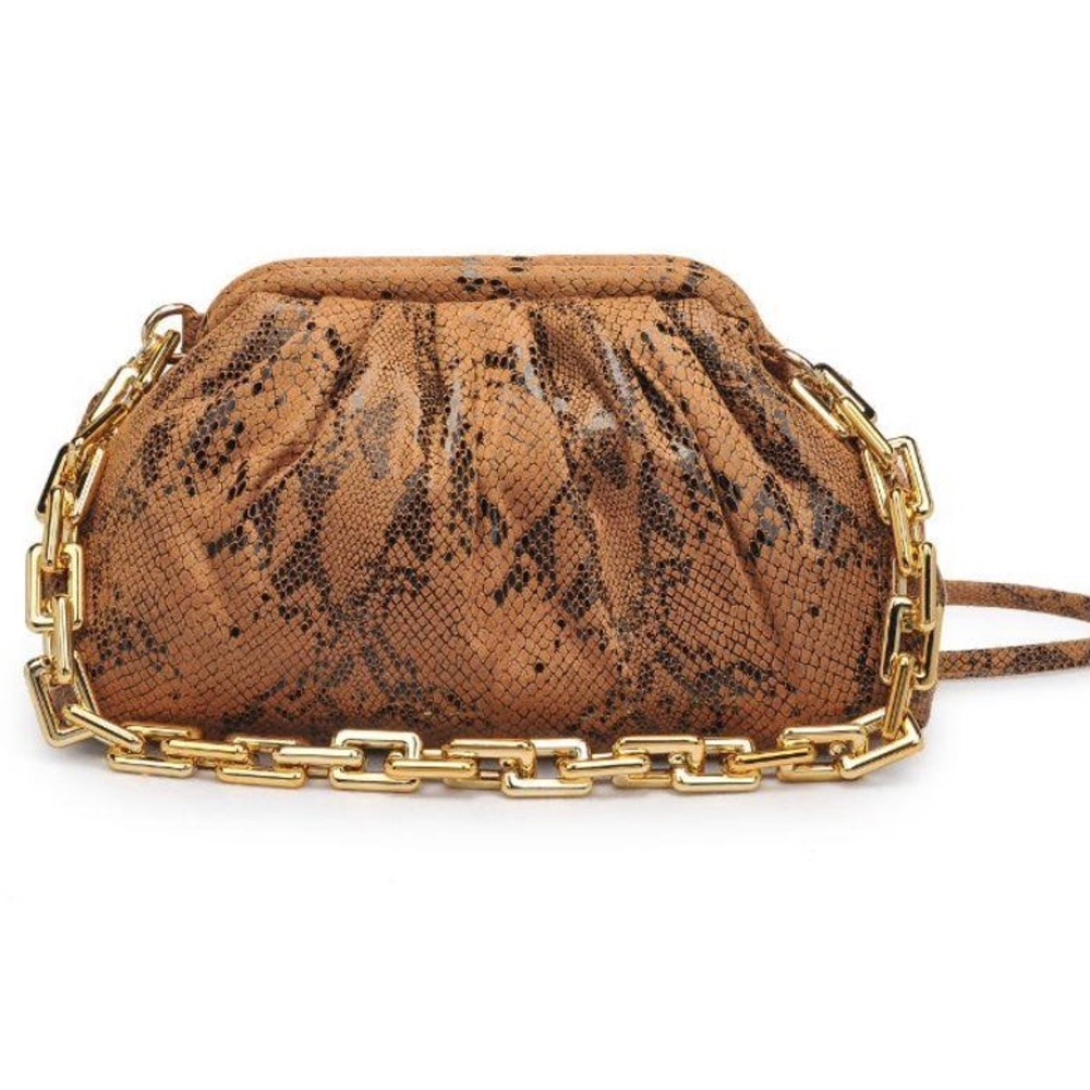 Camel Snakeskin Clutch Bag